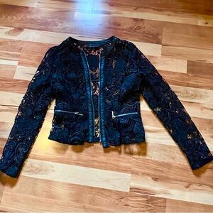 INC International Concepts Lace Blazer - Black and Blue